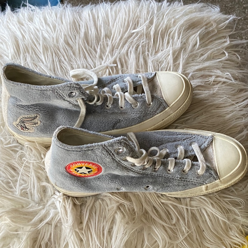 Converse Light Gray Faux Fur Low-Top  Sneakers Unisex